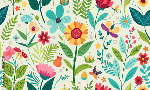Wallpaper Mural color seamless pattern with flowers background vector Torontodigital.ca