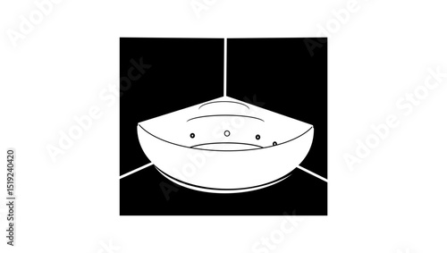 Corner whirlpool bath, black isolated silhouette