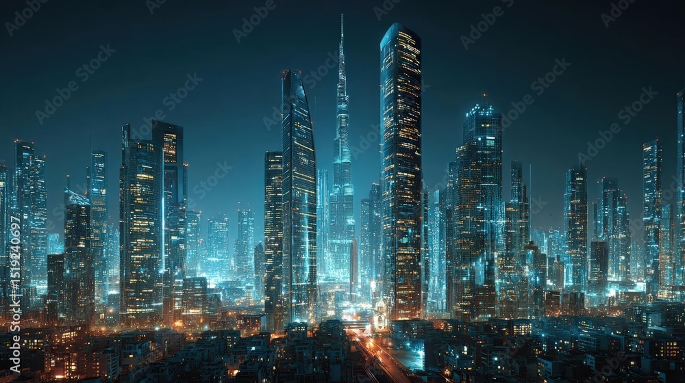 Fototapeta premium Imagine a futuristic cyber metropolis at night