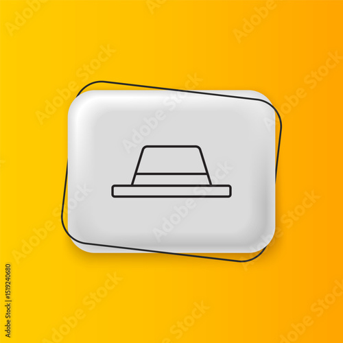 Black Man hat with ribbon icon isolated on yellow background. Silver rectangle button. Vector
