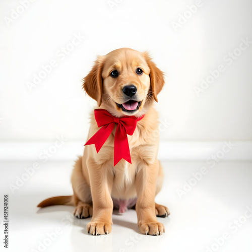 An adorable purebred golden retriever puppy with a bone