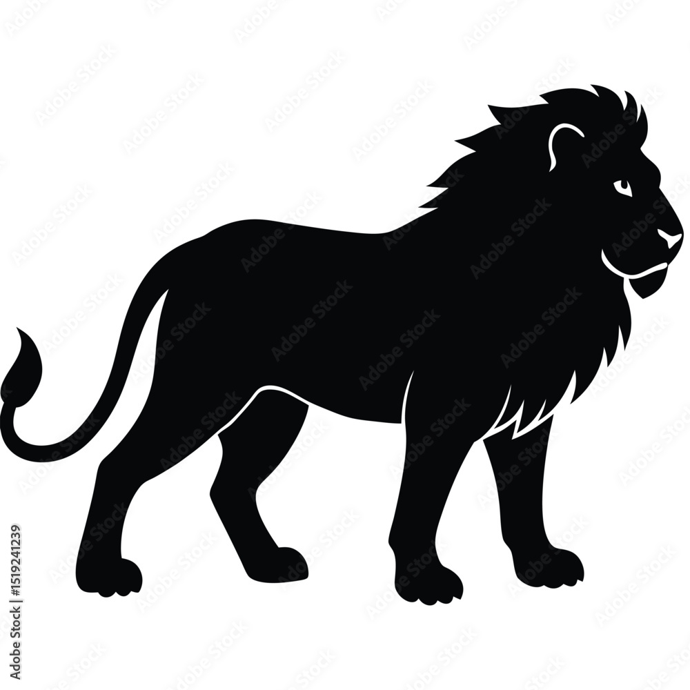 Fototapeta premium Black wild animals vector silhouette illustration with horse, lion, and dog isolated on white