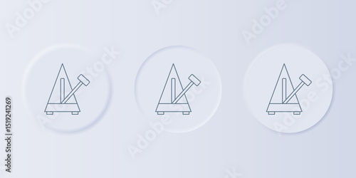 Grey Classic Metronome with pendulum in motion icon isolated on grey background. Equipment of music and beat mechanism. Set icons in square buttons. Vector