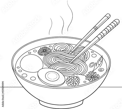 Delicious ramen noodles bowl asian cuisine illustration