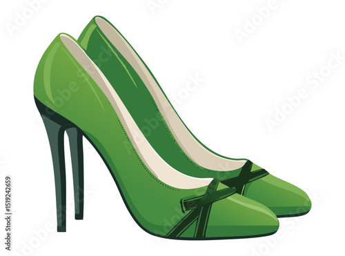 Stylish Green Pumps with Bow Illustration