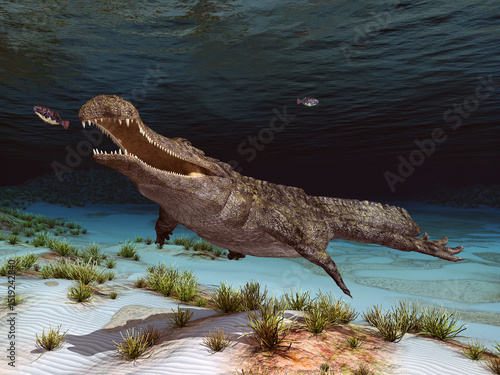 Prähistorisches Krokodil Sarcosuchus Unterwasser