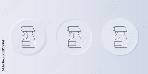 Grey Cleaning spray bottle with detergent liquid icon isolated on grey background. Stain remover. Set icons in square buttons. Vector
