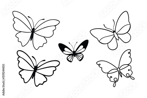 Butterfly Flying Line Art Silhouette Vector Collection Minimalist Design