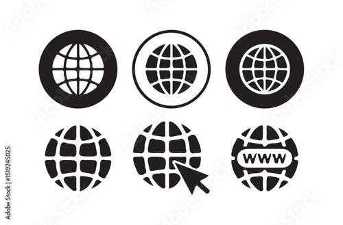 Globe and Pointer Symbols for Internet and Website ico set. Victor illustration eps 10