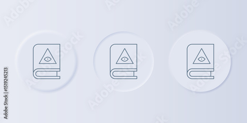 Grey Ancient magic book with alchemy recipes and mystic spells and enchantments icon isolated on grey background. Set icons in square buttons. Vector