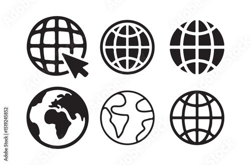 Globe and Pointer Symbols for Internet and Website ico set. Victor illustration eps 10