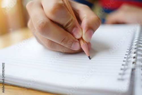 Hand writing notes with pencil in spiral notebook