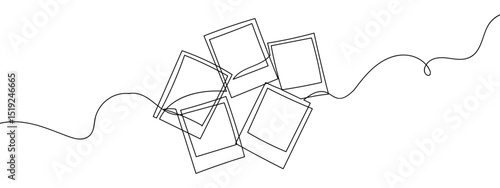 Continuous line, multiple polaroid photos Line Art Vector Transparent Background Edit Stroke.