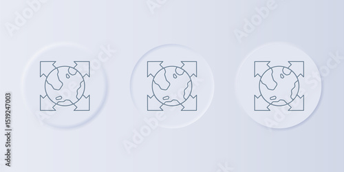 Grey World globe with compass icon isolated on grey background. Set icons in square buttons. Vector