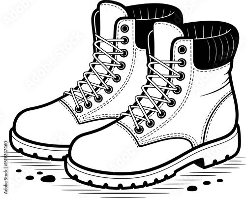 Sturdy work boots pair classic design footwear