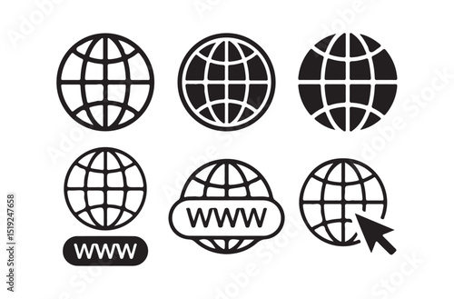 Set of Globe and WWW Icons for Web and Internet. Victor illustration eps 10

