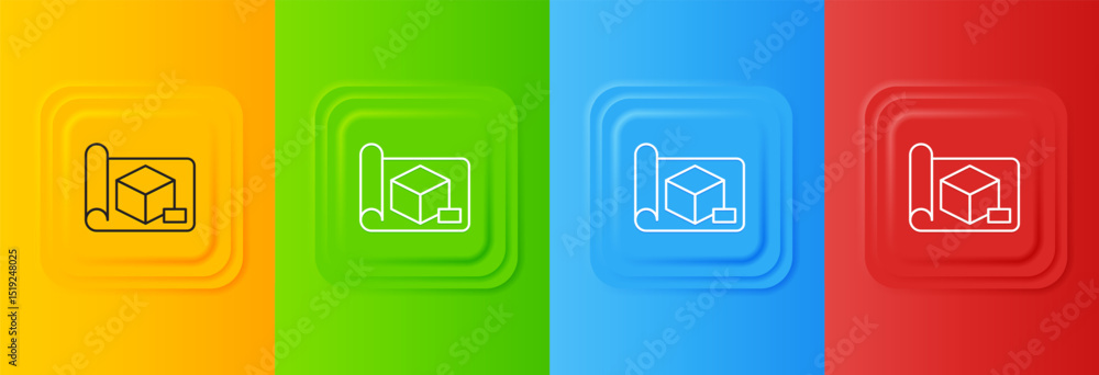 White Graphing paper for engineering icon isolated on colorful background. Set icons in square buttons. Vector White Graphing paper for engineering icon isolated on colorful background. Set icons in square buttons. Vector