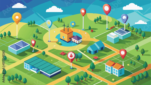 Isometric Map of a Sustainable City with Renewable Energy and Green Spaces