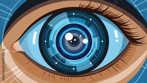 Futuristic Eye with Technology Overlay Digital Vision and Artificial Intelligence Concept
