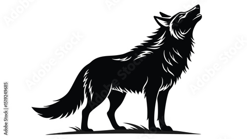 Black Silhouette of a Howling Wolf on a White Background