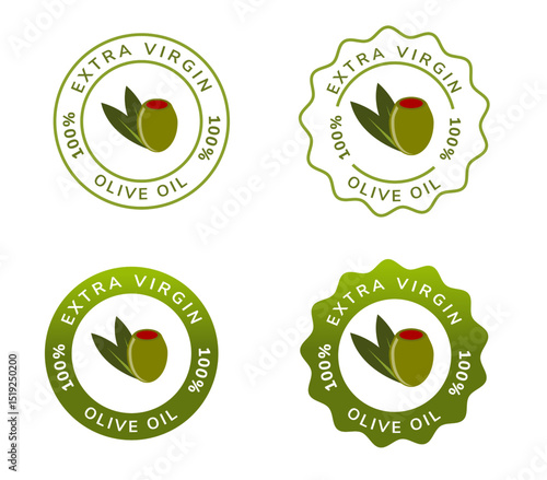 extra virgin olive oil seal white and green color. natural ingredient badge for cosmetic or cooking.
