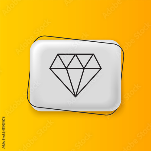 Black Diamond icon isolated on yellow background. Jewelry symbol. Gem stone. Silver rectangle button. Vector