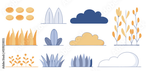 Collection of green grass blades element vector icon set. grass, blades, green, icon, icons, set, collection