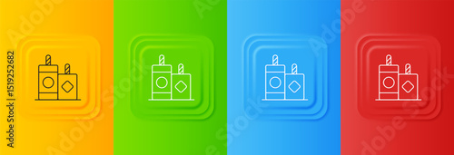 White Firework icon isolated on colorful background. Concept of fun party. Explosive pyrotechnic symbol. Lighting firecrackers. Set icons in square buttons. Vector