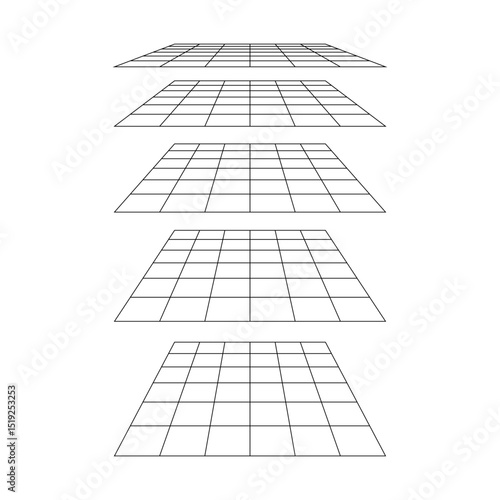 3d wireframe perspective grid room template design vector illustration background. Empty 3 dimension virtual room with perspective wireframe grid geometric sketch. Cyber virtual line interior frame.