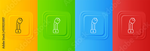 White Police electric shocker icon isolated on colorful background. Shocker for protection. Taser is an electric weapon. Set icons in square buttons. Vector