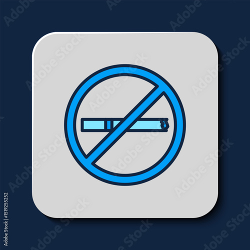 Filled outline No smoking icon isolated on blue background. Cigarette smoking prohibited sign. Vector