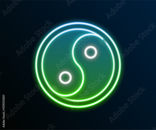 Glowing neon line Yin Yang symbol of harmony and balance icon isolated on black background. Colorful outline concept. Vector