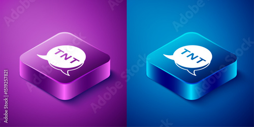 Isometric Detonate dynamite bomb stick icon isolated on blue and purple background. Time bomb - explosion danger concept. Square button. Vector