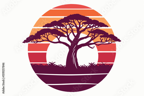 Modern flat baobab tree silhouette logo design