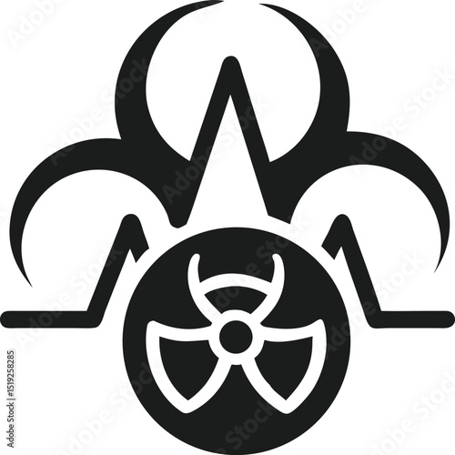 Biohazard warning sign design with radioactive symbol and red pulse effect silhouette