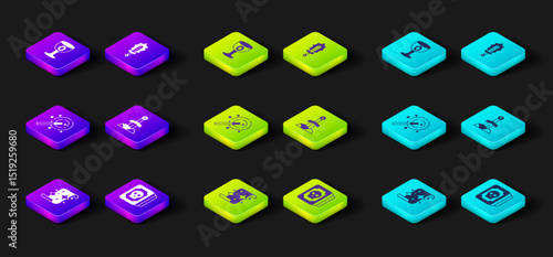 Set Magic scroll, Tarot cards, wand, Sword in the stone, sword fire and Medieval goblet icon. Vector
