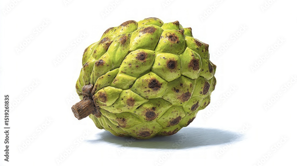 Fototapeta premium Single Green Cherimoya Fruit Closeup