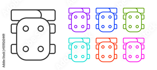 Black line Knee pads icon isolated on white background. Extreme sport. Skateboarding, bicycle, roller skating protective gear. Set icons colorful. Vector