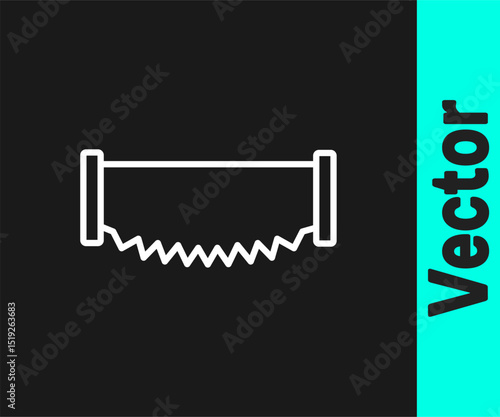 White line Two-handed saw icon isolated on black background. Vector