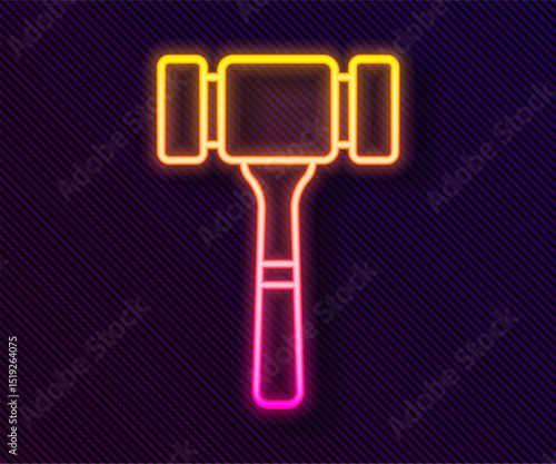 Glowing neon line Auction hammer icon isolated on black background. Gavel - hammer of judge or auctioneer. Bidding process, deal done. Auction bidding. Vector