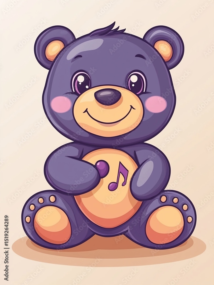Fototapeta premium Cute purple bear holding music note