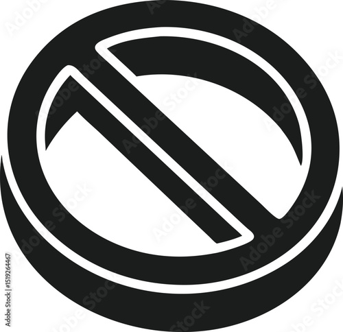 Isometric black silhouette design of a prohibition sign with a circle and diagonal slash