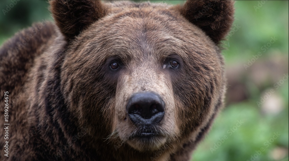 Fototapeta premium Brown bear looking directly at camera, Close-up portrait of bear in nature, Ideal for education or wildlife tourism promotion