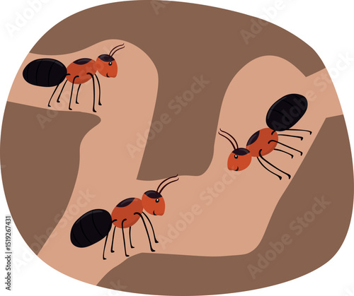 Ant colony living underground illustration, vector