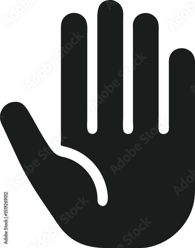 Bold black hand stop gesture silhouette design on a white background
