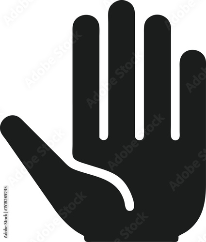 Black silhouette of a hand gesture representing a stop sign on white