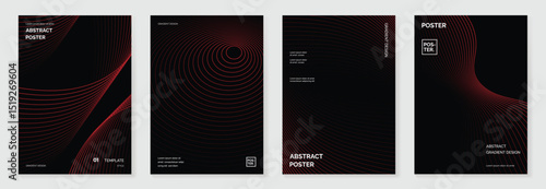 Abstract line wave gradient poster background vector set. Minimalist cover template with vibrant perspective line wave in motion. Ideal design for social media, cover, banner, flyer, music, ads.