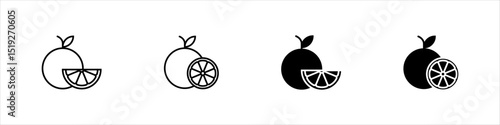 Orange fruit line and black icon set. Mandarin orange icon, vector illustration