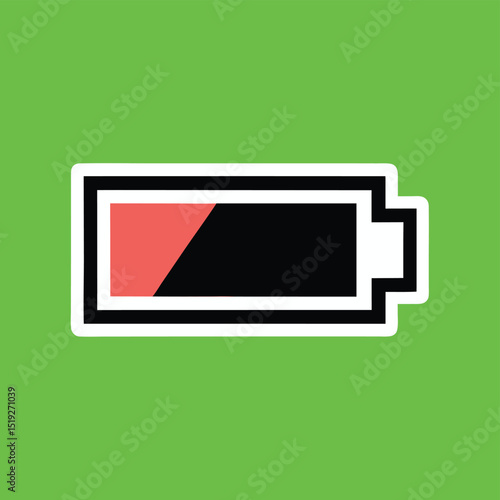 Low battery icon illustration with partially charged status on transparent background