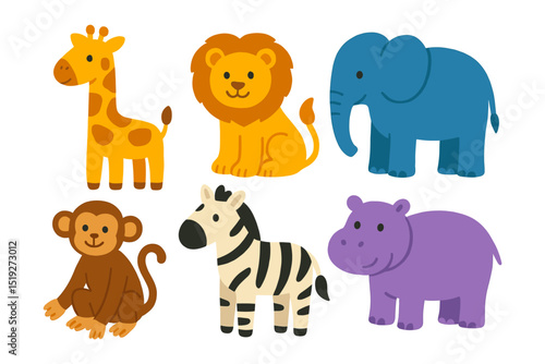 Adorable cartoon safari animals  illustration design element